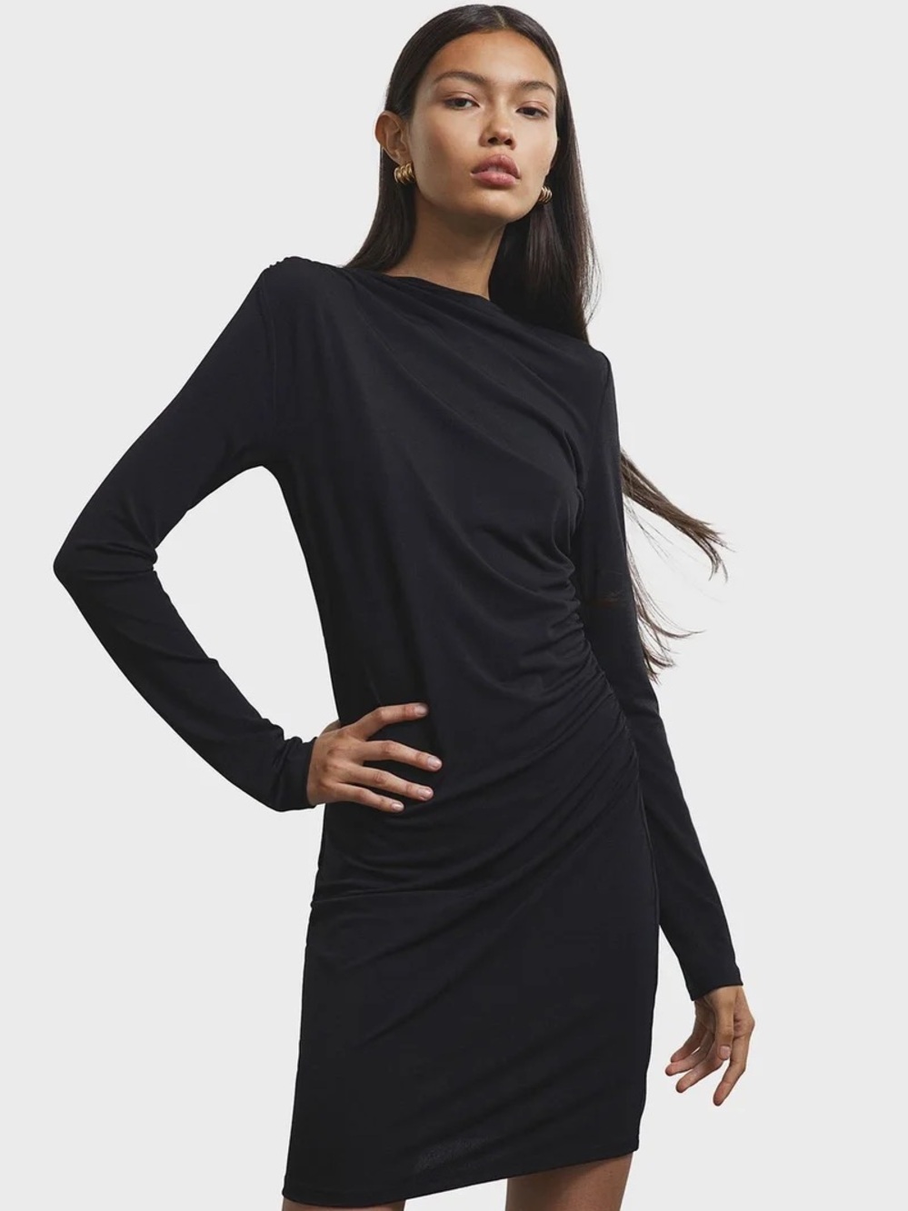 H & M Black Drapes bodycon Dress, BNWT, Large